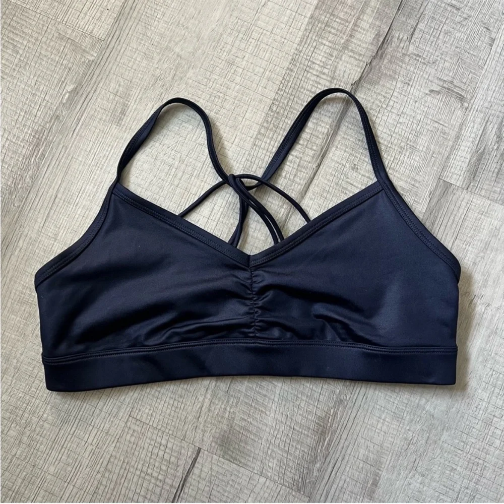 ALO Yoga Blue Sunny Strappy Sports Bra for Intimates NAVY GLOSS Size Large